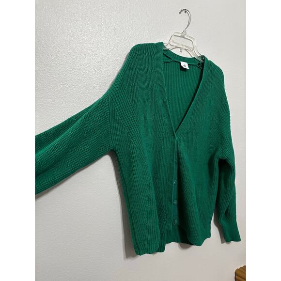 CABI Green Chunky Knit Button Up Balloon Sleeve Sweater Size L - Picture 5 of 7